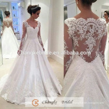 Muslim Newest Bridal Gown Lace Applique See Through Crystal Ball Gown Ruffle Wedding Dress 2016